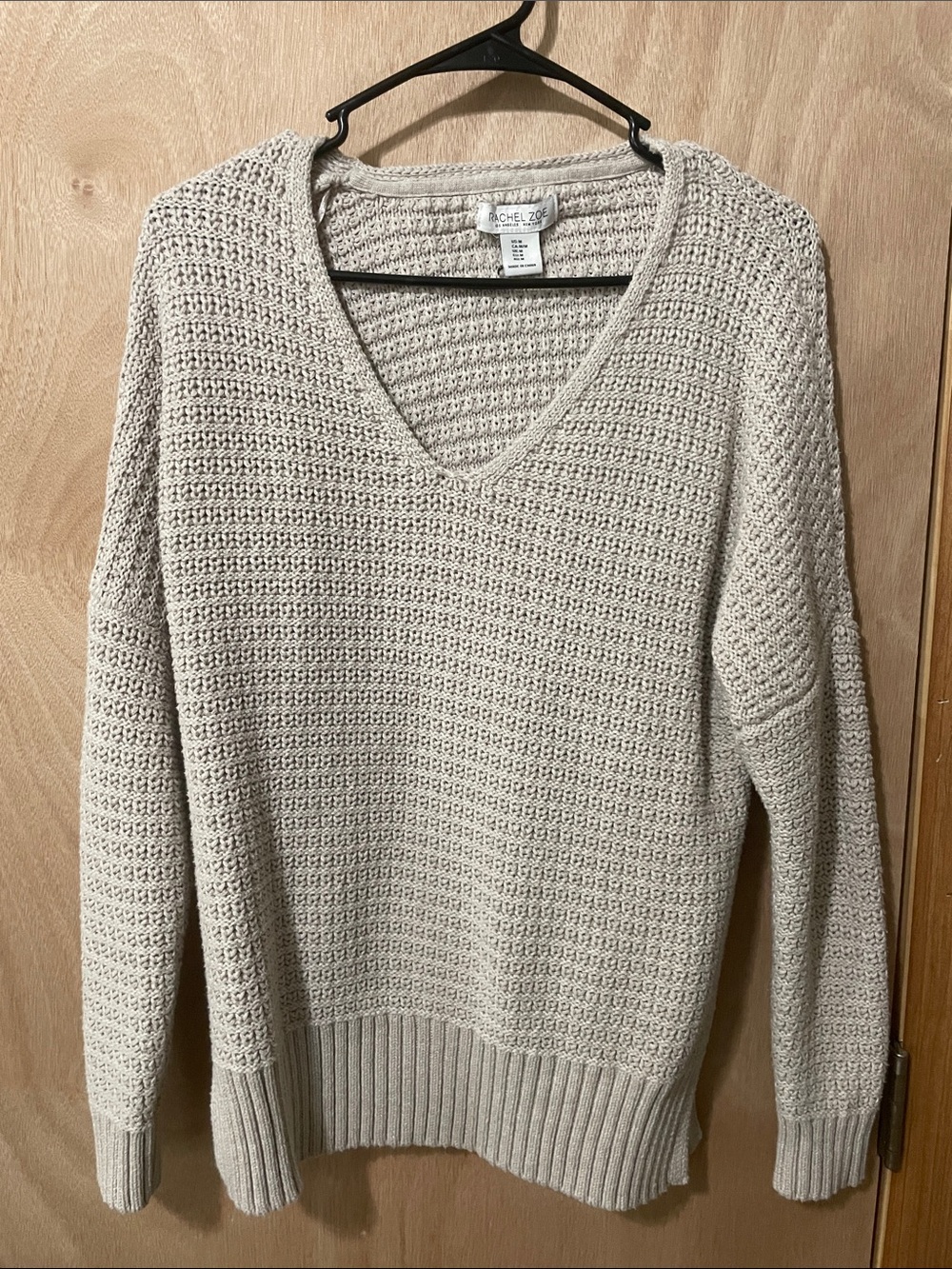 Rachel Zoe Light Cream V-Neck Textured Knit Sweater